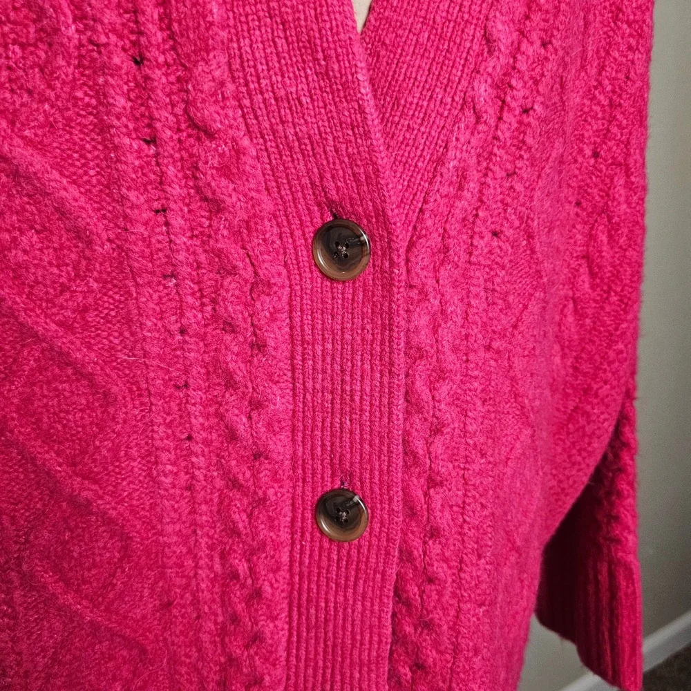 J.Crew Womens XL Pink Cable Knit Cardigan Oversized Button Front Sweater - Picture 5 of 13
